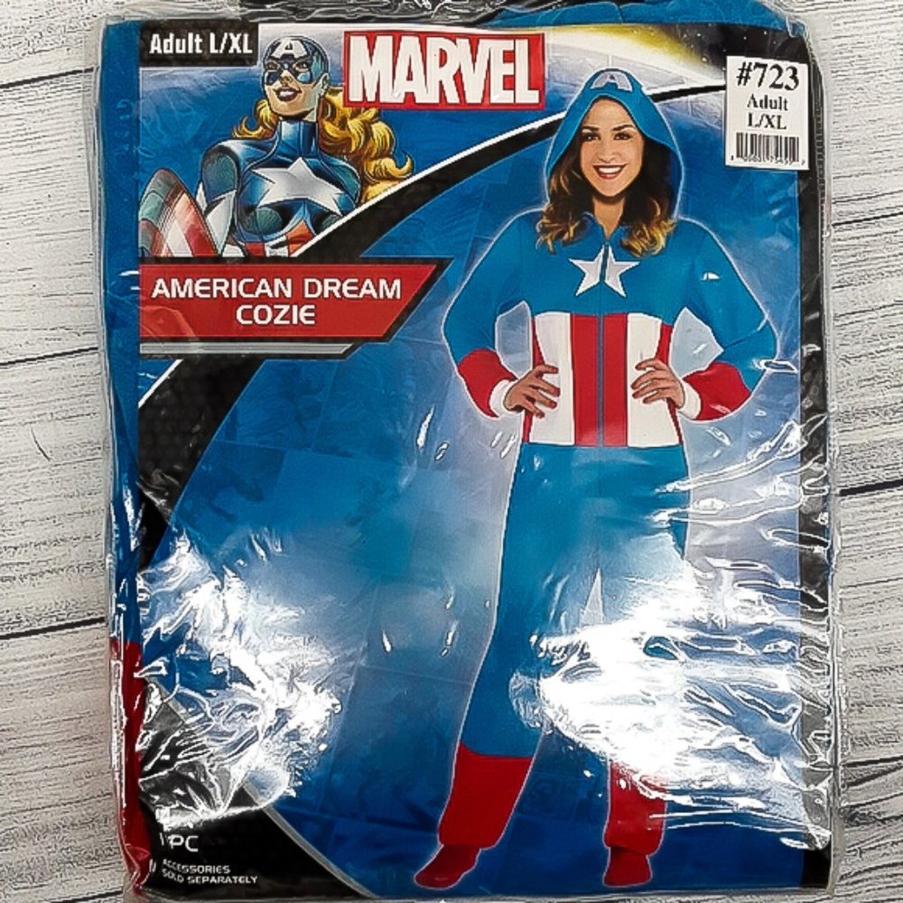 MARVEL Women's American Dream Cozie Costume Fleece Jumpsuit Captain America L/XL